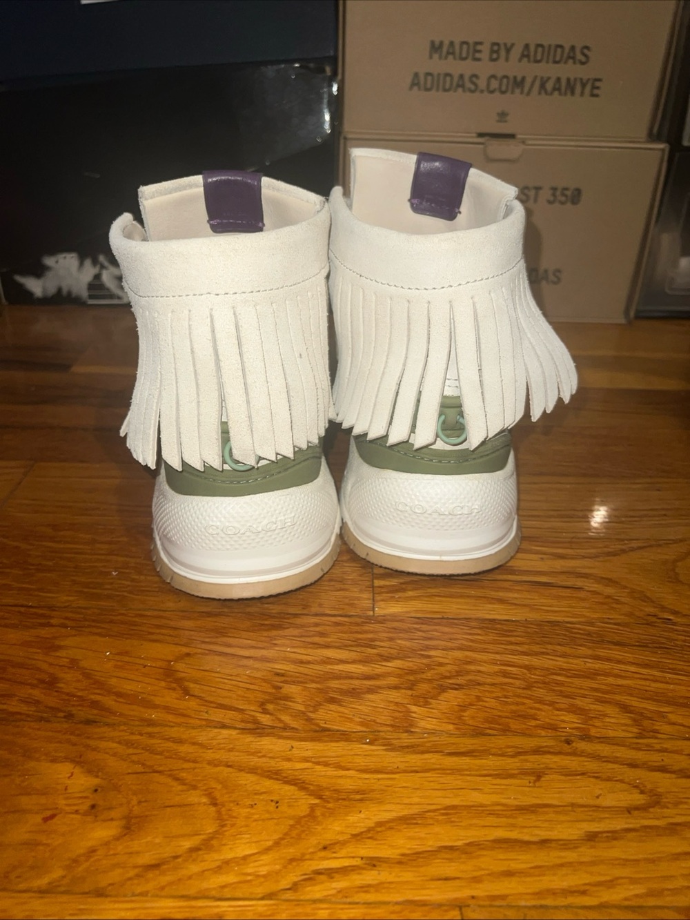 Coach cream  Fringe High-Top Sneakers with Olive accent - Picture 10 of 12